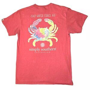 Women's SIMPLY SOUTHERN "Salt-Water Cures All" - Crab - Pink T-shirt. Sz. Medium